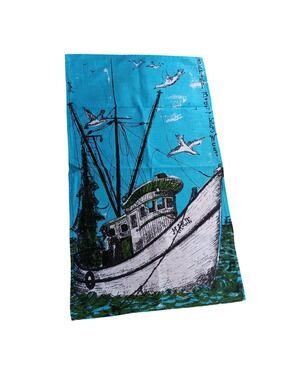 Vintage Fishing Shrimp Boat Marie Tea Towel Kitchen Decor 16x28 Key West